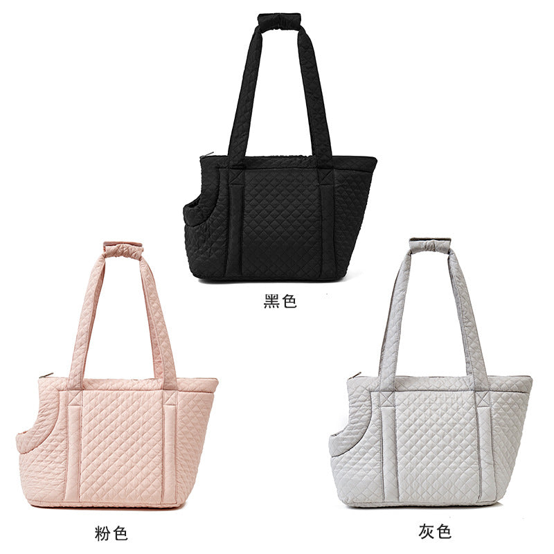 Autumn And Winter Rhombus Korean Style Quilted Pet Portable Single-shoulder Bag Cat Teddy Travel Portable Pet Bag